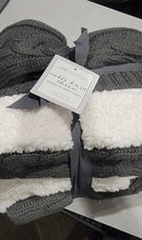 Load image into Gallery viewer, Life Comfort Cable Knit Sherpa Throw Dark Gray Cotton 50” X 60”