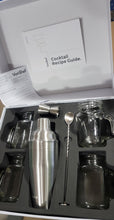 Load image into Gallery viewer, VonShef Stainless Steel Manhattan Cocktail Set includes 4 x Mason Jars, Twisted Bar Spoon, Strainer Lid, 0.5oz / 1oz Measuring Jigger, 18.5oz Shaker, & recipe guide