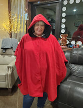 Load image into Gallery viewer, Water-Repellent Reversible Fleece & Microfiber Cape w/ Hood, Red & Black