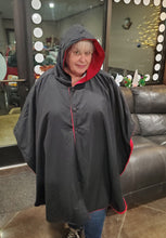 Load image into Gallery viewer, Water-Repellent Reversible Fleece & Microfiber Cape w/ Hood, Red & Black