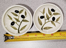 Load image into Gallery viewer, Harry & David Olive Pattern mini Hors d'oeuvre saucers, 2-Pk, 3.5" x 1"