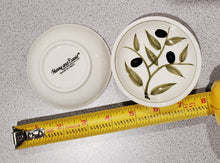 Load image into Gallery viewer, Harry & David Olive Pattern mini Hors d'oeuvre saucers, 2-Pk, 3.5" x 1"