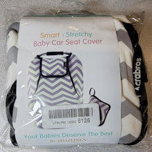 Load image into Gallery viewer, Universal Fit Baby Car Seat Cover, Warm Breathable, Zipped Window, Gry/Wht Chevron