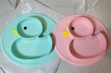 Load image into Gallery viewer, Silicone Divided Portable Non Slip Suction Toddler Plates - BPA Free Baby Duck (Blue & Pink)