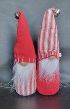 Load image into Gallery viewer, Christmas Gnome, Red/Beige with Ticking, Jingle Bell, Wood Nose 2-Pack