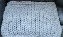 Load image into Gallery viewer, Chunky Cable Knit Throw Blanket Handwoven Fluffy & Cozy, Light Gray, Small