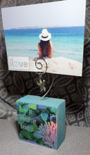 Load image into Gallery viewer, Photo Block Clip with Starfish Charm & "Home is Where the Beach is" Wood Grain