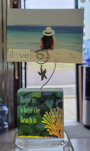 Load image into Gallery viewer, Photo Block Clip with Starfish Charm & "Home is Where the Beach is" Wood Grain