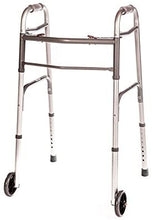 Load image into Gallery viewer, Senior Walker Folding Deluxe 2 Button with Front 5" Wheels, Adjustable Height (Short, Standard, Tall)