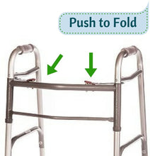 Load image into Gallery viewer, Senior Walker Folding Deluxe 2 Button with Front 5" Wheels, Adjustable Height (Short, Standard, Tall)