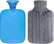 Load image into Gallery viewer, All one tech Transparent Classic Rubber Hot Water Bottle with Knit Cover - Blue
