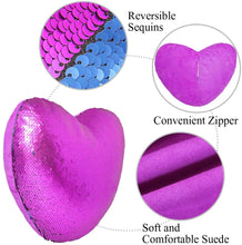 Load image into Gallery viewer, Play Tailor Mermaid Throw Pillow with Insert Reversible Sequins Pillow Heart Shape Decorative Cushion(13" x 15",Blue+Purple)