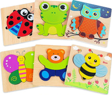 Load image into Gallery viewer, Wooden Animal Jigsaw Puzzles, 6 Pack Toddler, Learning Educational Toy Ages 1-3
