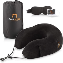Load image into Gallery viewer, Pack A Nap Travel Neck Pillow 100% Pure Memory Foam - 3D Contoured Eye Mask - Earplugs - Drawstring Bag - Compact