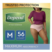 Load image into Gallery viewer, Depend FIT-FLEX Underwear for Women, Disposable, Max Absorbency, MEDIUM, 56 Count, Blush