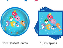 Load image into Gallery viewer, Shark Party Supplies Set & Tableware kit - Perfect for Birthday Party Decorations - Includes Plates, Napkins, Cups, Straws, Cutlery - READ