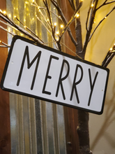 Load image into Gallery viewer, Christmas Home & Hearth Black/White MERRY license plate sign, Jaclyn Smith collection