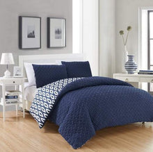 Load image into Gallery viewer, Chic Home Ora 3 Piece Reversible Comforter Set Embossed Embroidered Navy Blue, Geometric Bedding - QUEEN