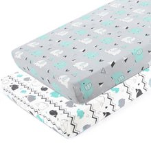 Load image into Gallery viewer, Pack n Play Stretchy Fitted Pack n Play Playard Sheet Set-Brolex, 2-Pack Portable Mini Crib Sheets, Ultra Soft Material Elephant & Whale