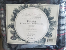 Load image into Gallery viewer, Winter Nights Collection: Black/gray/white Plaid 4pc fleece sheets Set, Double
