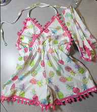 Load image into Gallery viewer, Toddler Pink Pineapple halter top Romper Outfit with Belt, (Size: 100), Approx 2T-3T
