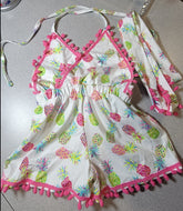 Toddler Pink Pineapple halter top Romper Outfit with Belt, (Size: 100), Approx 2T-3T