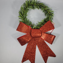 Load image into Gallery viewer, Mini Christmas Tree wreath, 5" with Red Sparkle Bow w/Garland
