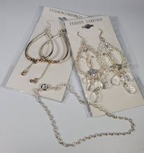 Load image into Gallery viewer, Fashion Earrings - Costume Jewelry - 2 pair dangle earrings - 1 bracelet, Clear
