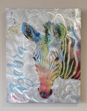 Load image into Gallery viewer, Picture, Wall Art, Framed Metal, Watercolor, Zebra  (23.75"x19"x1.5")
