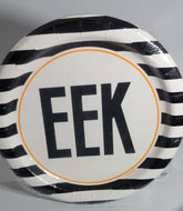 Halloween 7 inch Party Plates, 10-pack with Black & White Stripes and EEK