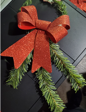 Load image into Gallery viewer, Mini Christmas Tree wreath, 5" with Red Sparkle Bow w/Garland
