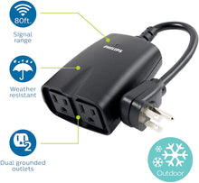 Load image into Gallery viewer, Philips Outdoor Lighting Control Plug-in with Wireless Remote, 80ft. Range, 2 Grounded Outlets, ON/OFF Buttons LED, SPC1234AT/27
