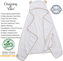 Load image into Gallery viewer, Organic Premium Baby Towel with Hood and Washcloth Gift Set - Bamboo Hooded Towel for Baby - Hypoallergenic (Beige/White)
