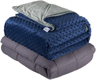 DREAMality Premium Weighted Blanket & Cover, Full Size, Premium Glass Beads - (60''x80'' | 20lbs, Grey Cotton Blanket + Navy Blue Cover)