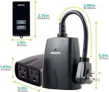 Load image into Gallery viewer, Philips Outdoor Lighting Control Plug-in with Wireless Remote, 80ft. Range, 2 Grounded Outlets, ON/OFF Buttons LED, SPC1234AT/27
