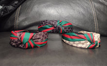 Load image into Gallery viewer, Designer Red/Green Stripe with Faux Brand Pattern Headbands
